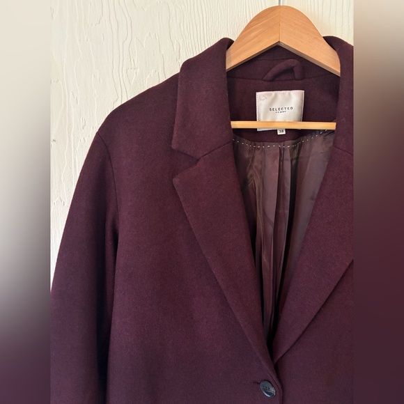 Selected Femme Purple Maroon Burgundy Eggplant Plum Wool Blend Midi Coat Jacket - Picture 5 of 13